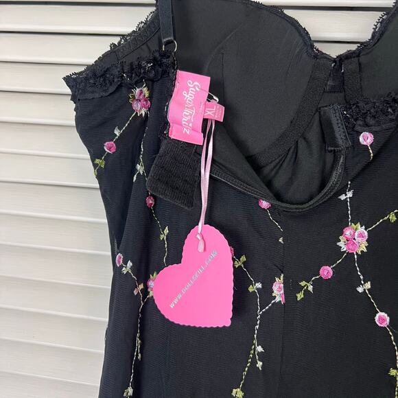 Dolls Kill Sugar Thrillz I’m Baby Mini Slip Dress Black Floral XL NWT - Picture 7 of 8